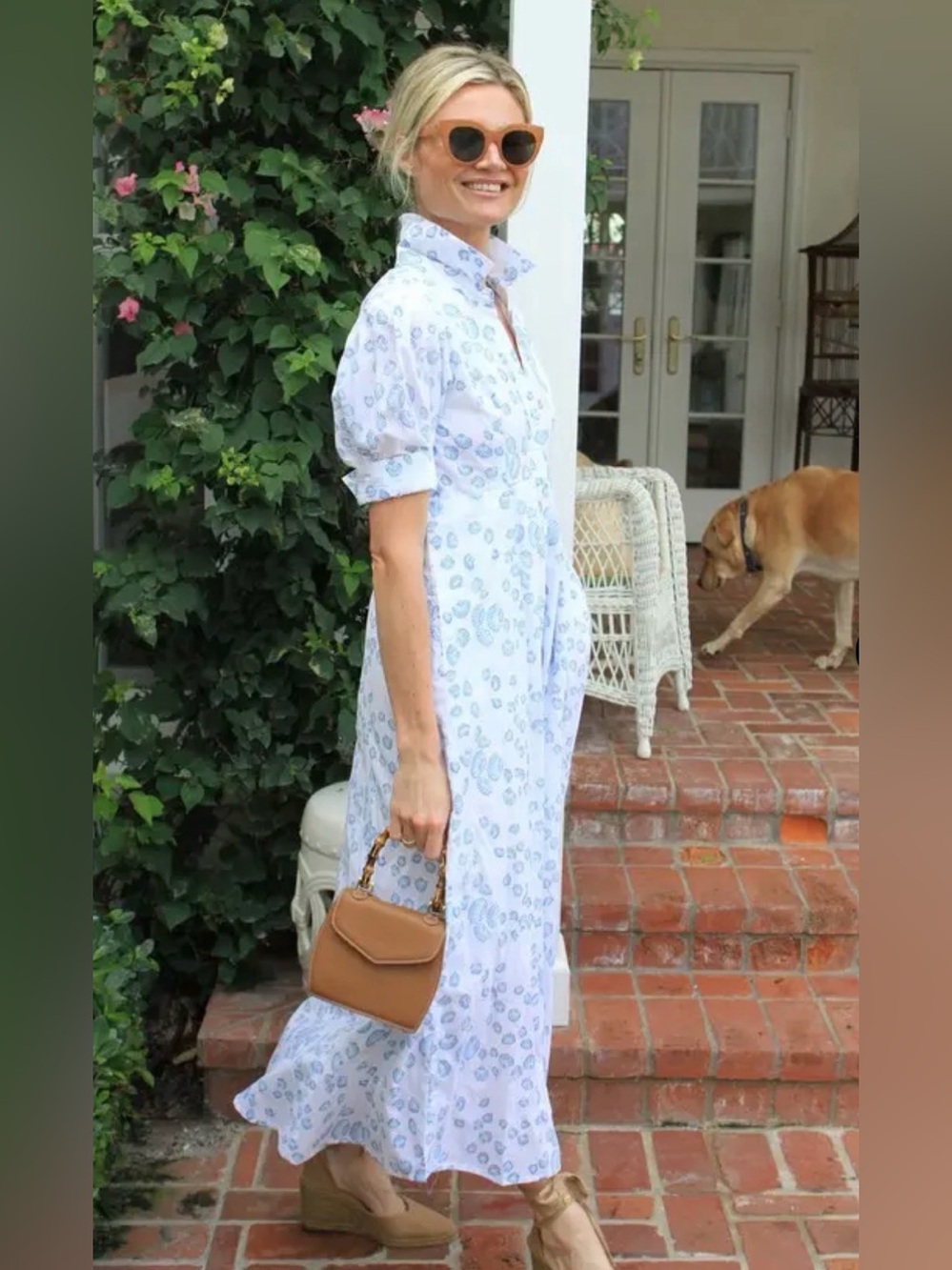 Julia Amory Short Sleeve Shirt Dress in Clambake Lapis, Size Medium